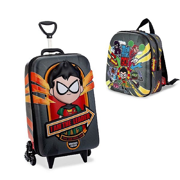 Mochila Escolar de Rodinha Robin Teen Titans GO Maxtoy