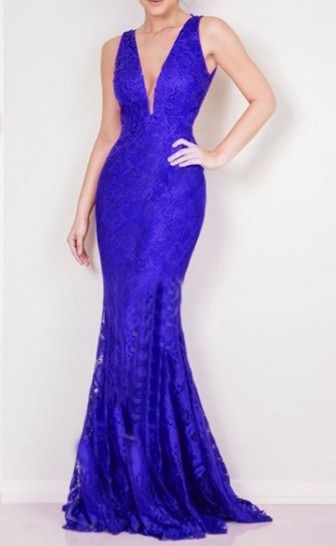 Vestido Longo Festa Madrinha Casamento Renda Guipir Azul Royal