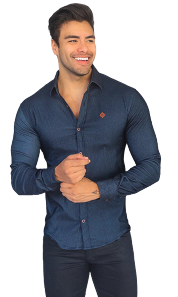 Camisa Jeans Slim Fit Masculina  Luxo Manga Longa Promoção