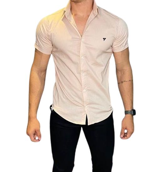 Camisa Slim Fit Masculina Manga curta Rose Luxo