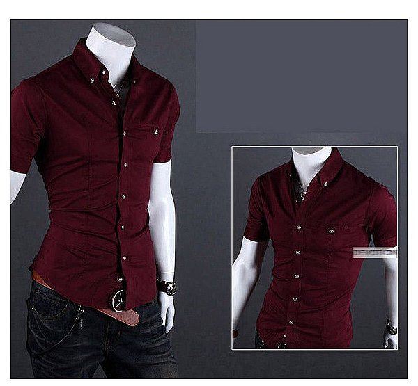 Camisa social Masculina Manga Curta Slim Fit