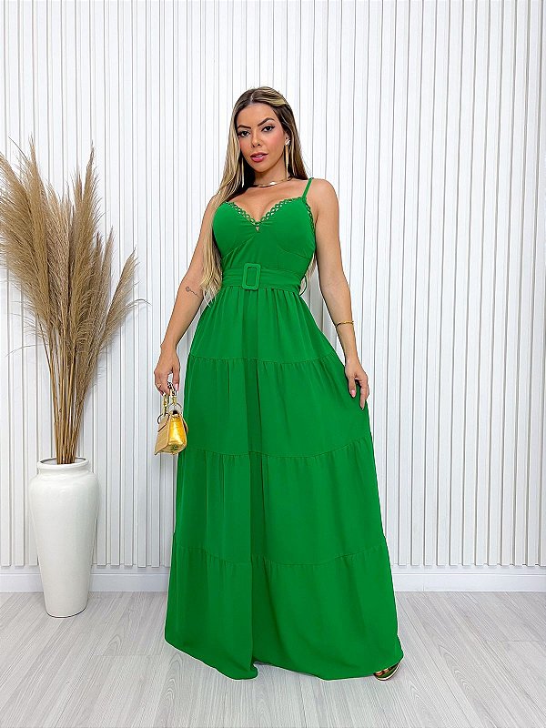 Vestido Longo cinto Bojo Feminino elastano simples elegante