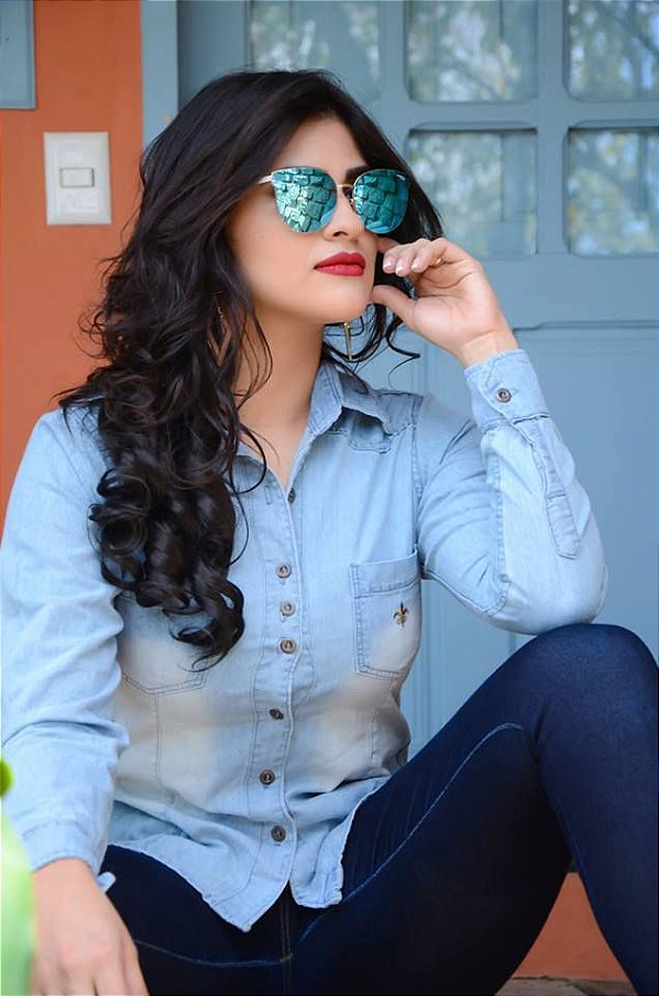 Camisa Jeans Feminina de manga longa