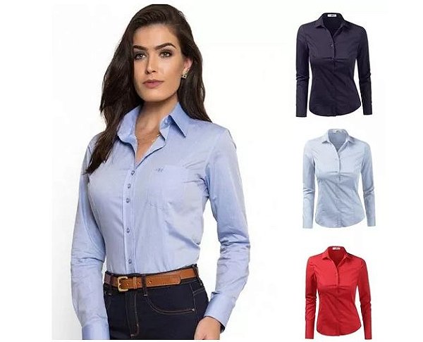 camisa social Feminina manga longa