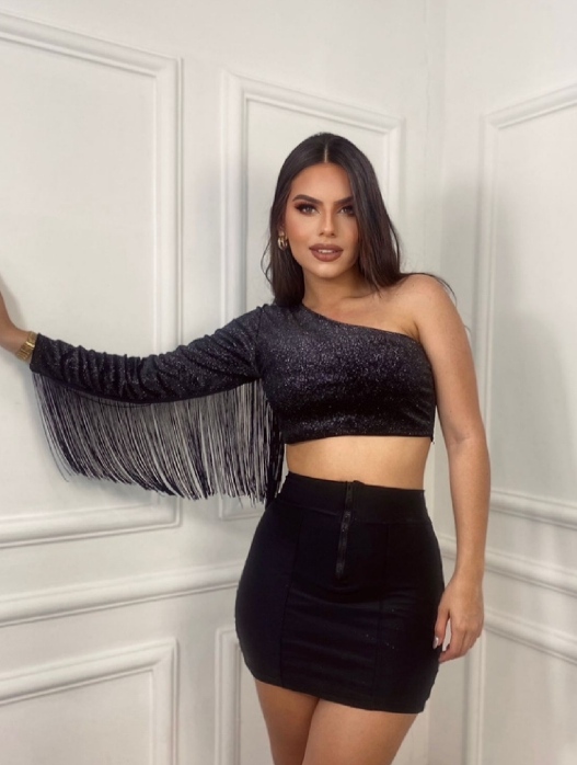 Crooped blusa country com brilho alça única