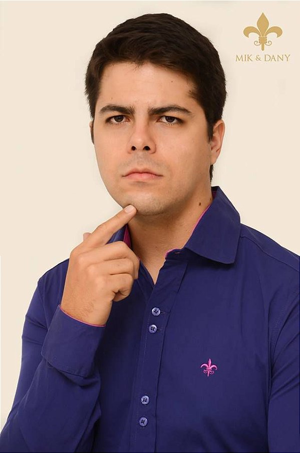 Camisa social masculina manga longo Azul Marinho original