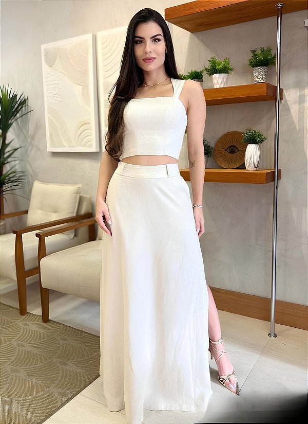 Conjunto Saia Fenda Cropeed Feminina Elegância e Estilo em Alta