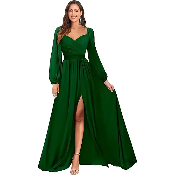Vestidos dama de honra Formanda Mangas longas em Chiffon Festa Formal