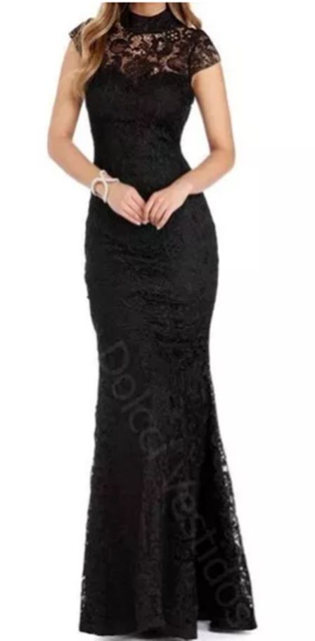 vestido de festa Renda Guipir madrinha casamento formatura preto