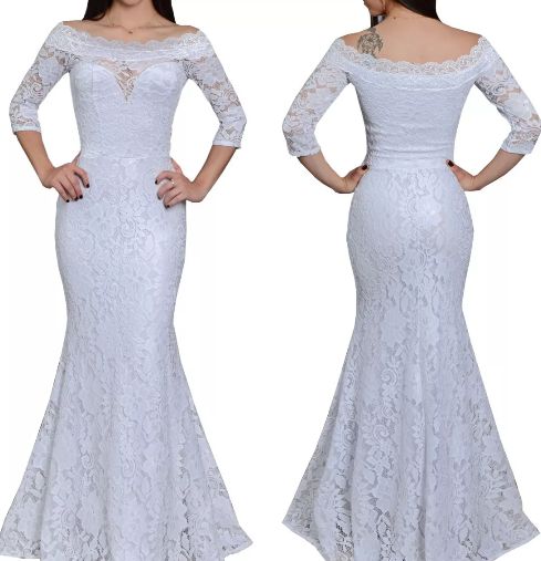 Vestido de Noiva Longo sereia em renda manguinha