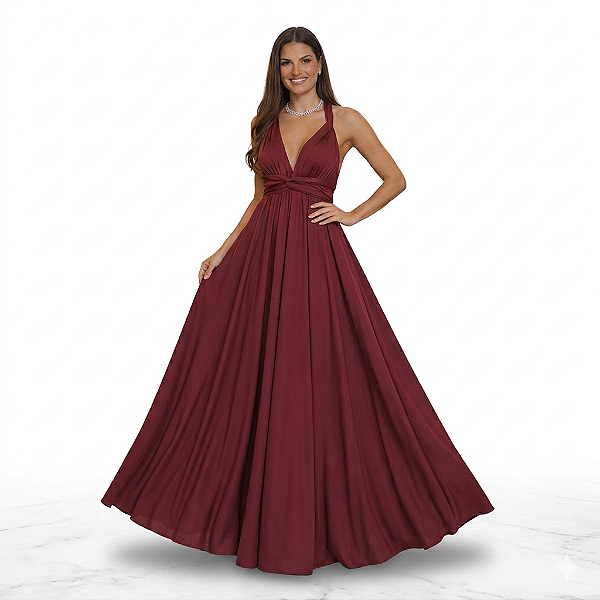 Vestido Longo Marsala Multiformas Madrinha Casamento Formatura – Visco Crepe com Forro