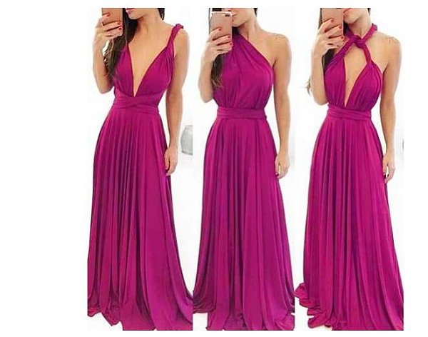 Vestido de festa Rosa Pink Longo madrinha casamento Formatura