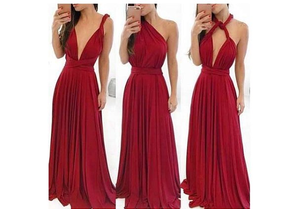 Vestido de festa marsala Longo madrinha casamento Formatura