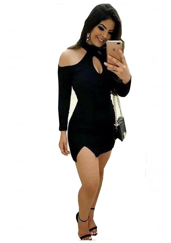 Vestido Curto Colado manga Longa Festa Balada Blogueira