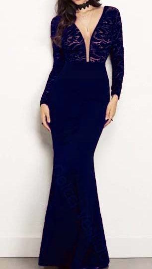 Vestido Manga longa Festa Madrinha Casamento Formatura Azul Marinho