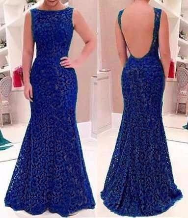 Vestido Longo Azul Royal Decote Costas  Festa Madrinha Casamento