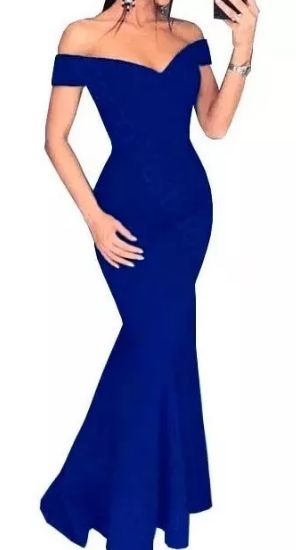 Vestido Longo Ombro a Ombro Azul Royal Festa Madrinha casamento Formatura