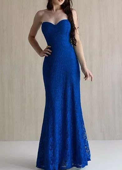 Vestido Azul Royal Longo Renda Festa madrinha casamento Tomara que caia