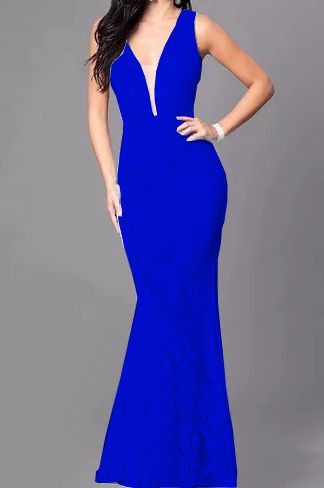 Vestido Azul Royal Longo Madrinha de  casamento Decote Tule Estilo Sereia