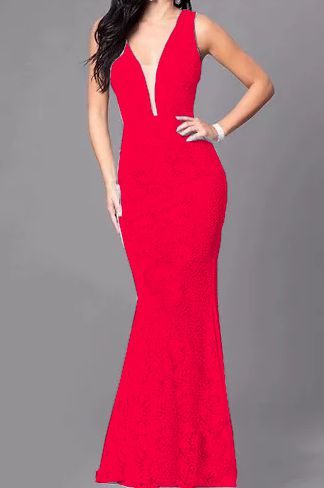 Vestido vermelho Longo Madrinha de casamento Decote Tule Estilo Sereia