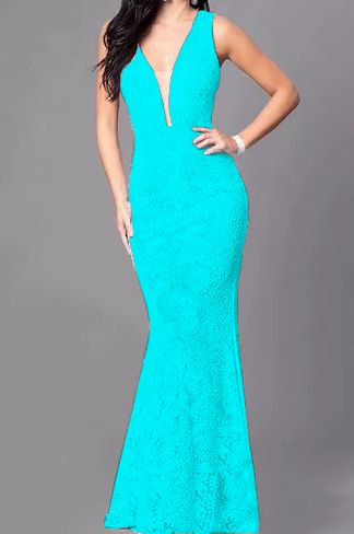 Vestido Azul Tiffany Longo Madrinha de casamento Decote Tule Estilo Sereia