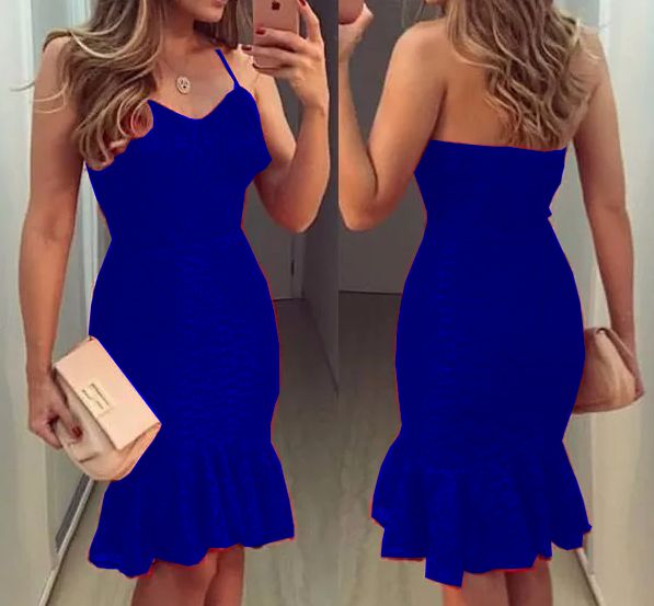 Vestido Azul Royal Midi Festa Madrinha casamento Com Babado