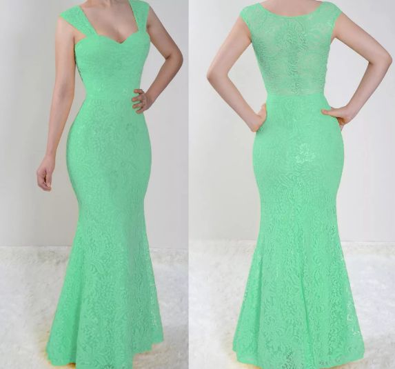 Vestido madrinha Casamento festa Renda Longo Sereia Verde Tiffany