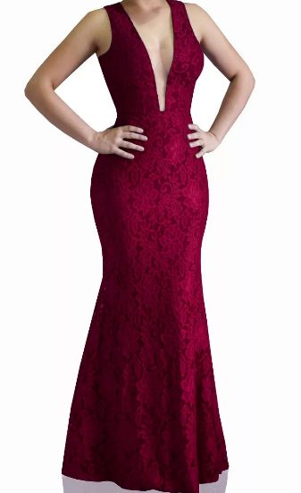 Vestido Longo Madrinha acompanhante Festa Renda decote V Tule Marsala