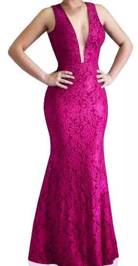 Vestido Longo Madrinha acompanhante Festa Renda decote V Tule Pink