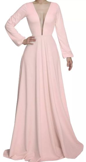 Vestido Madrinha Casamento Formatura Decote V Manga Longa Rosé