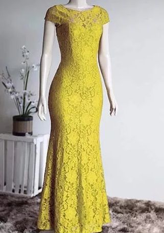 Vestido de Festa Madrinha casamento Formatura Sereia Manguinha Amarelo