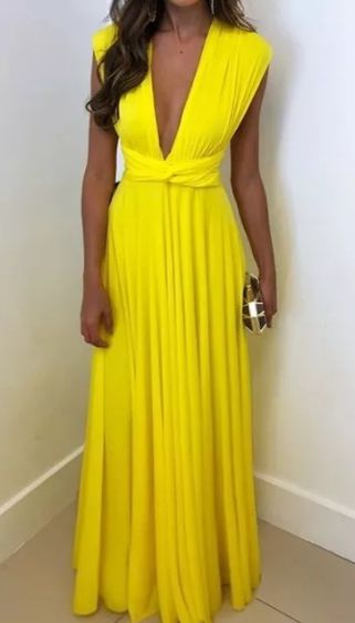 Vestido Longo para festa madrinha casamento formatura Multi Amarelo