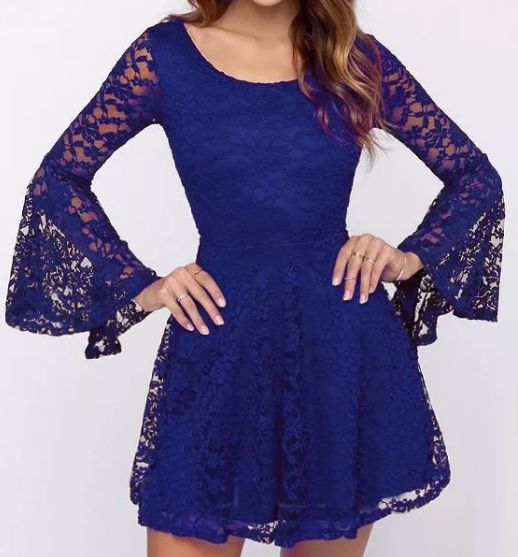 Vestido Curto Festa madrinha casamento Formatura Manga Flare Azul Royal