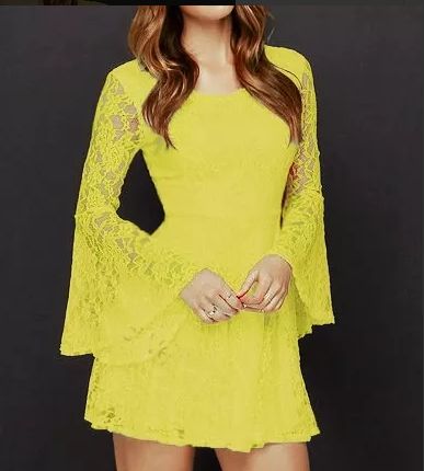 Vestido Curto Festa madrinha casamento Formatura Manga Flare Amarelo