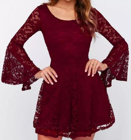 Vestido Curto Festa madrinha casamento Formatura Manga Flare Marsala