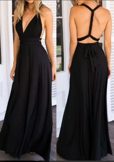 Vestido de Festa Longo Madrinha Formatura Multi Preto