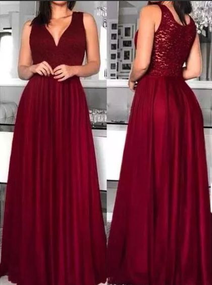 Vestido de Festa Longo Formatura Madrinha casamento Godê Marsala