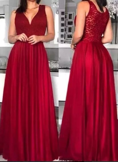 Vestido de Festa Longo Formatura Madrinha casamento Godê Vermelho