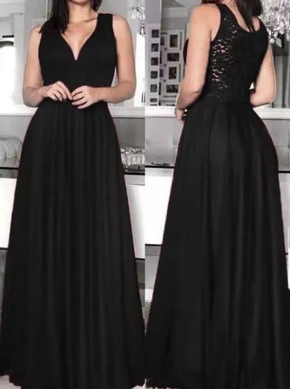 Vestido de Festa Longo Formatura Madrinha casamento Godê Preto