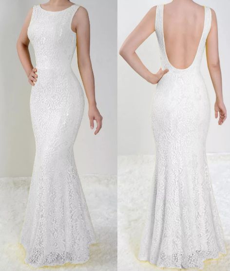 Vestido Branco Longo Festa Sereia Madrinha Casamento Renda Costa nua