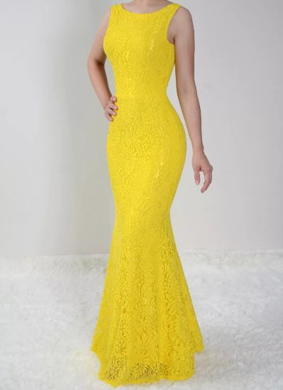 Vestido Amarelo Longo Festa Sereia Madrinha Casamento Renda Costa nua