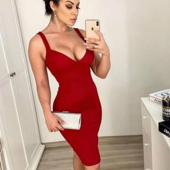 Vestido Canelado Tubinho Vermelho Curto De Alcinha Decote Lançamento