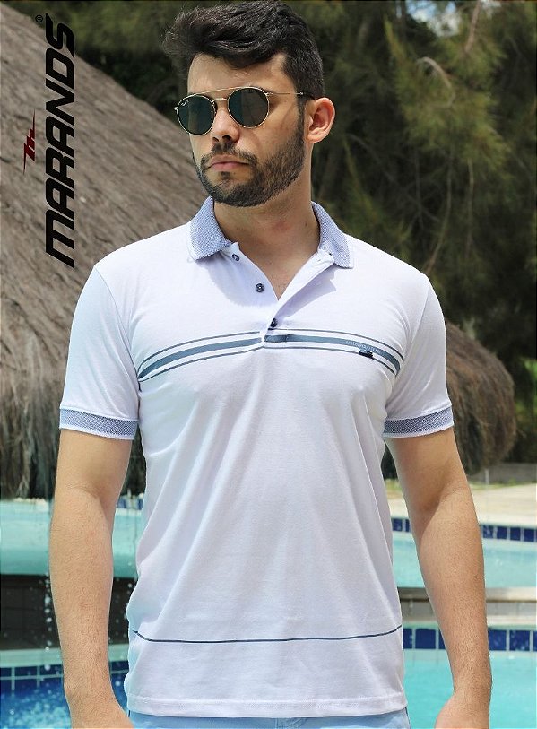 Camisa polo Masculina Branca manga curta Original Marands