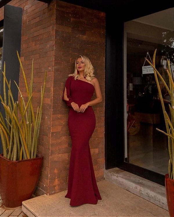 Vestido de festa Longo  marsala madrinha casamento  Formatura manga bufante