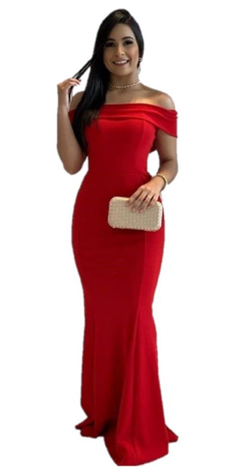 Vestido Longo de Festa Madrinha casamento ombro a ombro