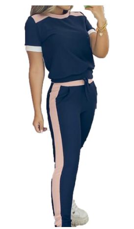 conjunto Feminino calça Blusa manga curta  preto com Rosa