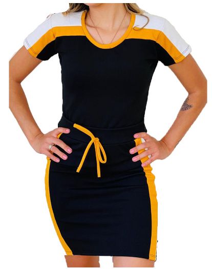 Conjunto feminino saia e Blusa Manga curta Lançamento Preto
