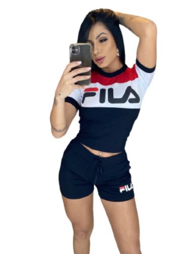 Conjunto Blusa e Short feminino Manga curta Lançamento Preto