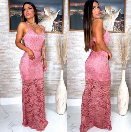 Vestido longo sereia renda Festa Rosé