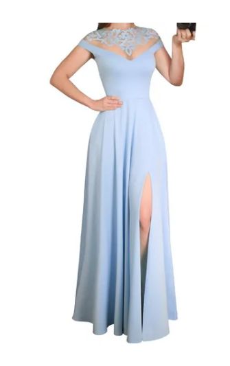 Vestido Azul Serenity Longo Fenda  madrinha casamento formatura Fenda